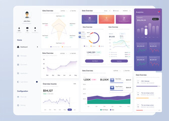 Wall Mural - ui ux infographic dashboard. ui design with graphs, charts and diagrams. web interface template