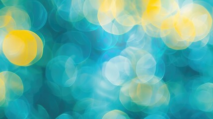 Wall Mural - blue-yellow abstract background with blurred spots of light. aquamarine and lemon bokeh circles, a p
