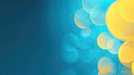 Wall Mural - blue-yellow abstract background with blurred spots of light. aquamarine and lemon bokeh circles, a p