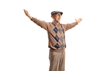 Poster - Happy elderly man spreading arms