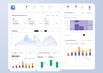 Wall Mural - ui ux infographic dashboard. ui design with graphs, charts and diagrams. web interface template