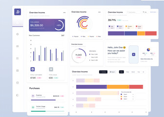 Wall Mural - ui ux infographic dashboard. ui design with graphs, charts and diagrams. web interface template