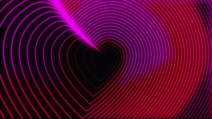 Wall Mural - pink neon light heart on a black background. 3D render animation. Video effect for valentine's day and wedding.