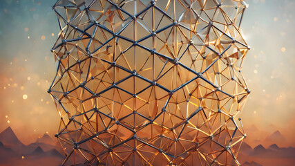  Wireframe connectivity mesh geometric network tech background concept.. AI generated image, ai