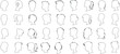 © Arafat - head line art Vector illustration of diverse head silhouettes, perfect for psychology, identity, character study visuals. Unique shapes and sizes, black outlines on a white background