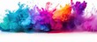 A vibrant display of Purple, Violet, Pink, Magenta, and Electric blue powder explosions on white background a colorful and artistic event