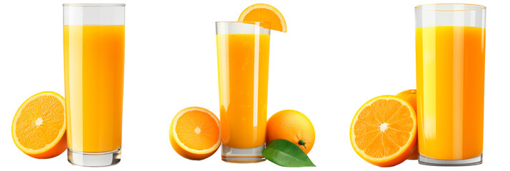 Sticker - Set of glass of orange juice isolated on transparent background