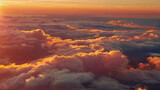 Fototapeta Uliczki - Enchanting aerial scene unveiling a dynamic sunset horizon. Wispy cloud arrangements grace the calm dusk overhead, witnessed from the elevated perspective of an airborne adventure.