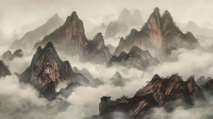 Wall Mural - traditional chinese watercolor style of forest mountains in china.