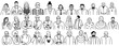 © Anada77 - Characters smiling people different age and ethnicity. Young and old, woman, man, diversity. Vector outline illustration, linear, thin line, hand drawn sketch, doodle