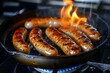 Grilling sausages over a hot stove is slowly cooking the sausages.