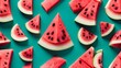 Creative pattern made of watermelon slices on blue background