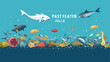 Effect of plastic pollution on marine food chain. vector
