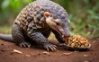 pangolin  eating in a forest 