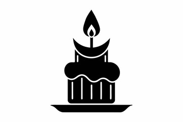 Birthday candle black silhouette icon , vector art illustration 