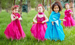 © Pavel Losevsky - Collage with four little girls (two models) dressed in bright puffy gown examines standing on grassy lawn in park