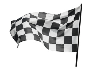 win winner checkered flag Black and white waving on  on post sign of final round end of line racing motor sport competition game. checkered flag isolated on white background. This has clipping path.