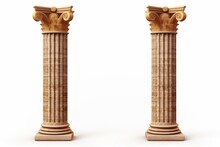 Classic Ancient Roman Columns On A White Background, Architectural Elements From Rome