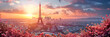 Skyline of Paris city roofs with Eiffel Tower,
Paris, the capital of France, covered in vegetation in the background
