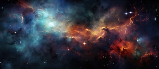 Wall Mural - An artistic representation of a cosmic event in space, depicting a landscape of swirling gas clouds and distant astronomical objects against a celestial sky backdrop