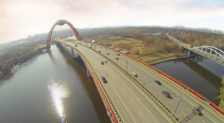 Wall Mural - Zhivopisny bridge - suspension bridge over the Moscow river, Moscow, Russia, aerial view