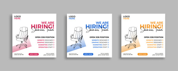 Wall Mural - We are hiring job vacancy social media post or square web banner template vector design	