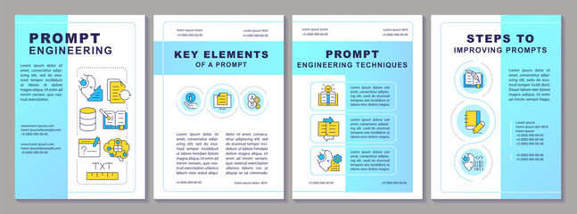 Prompt engineering blue gradient brochure template. Leaflet design with linear icons. Editable 4 vector layouts for presentation, annual reports. Arial-Black, Myriad Pro-Regular fonts used