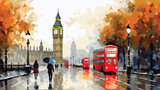 Fototapeta Londyn - Oil painting on canvas street view of london