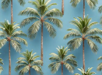 Wall Mural - Palm Tree Pattern 3D Rendering Illustration Design on Blue Background/Wallpaper.