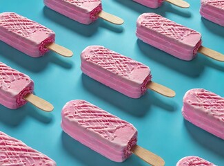 Wall Mural - Pink Popsicle Ice Cream Pattern 3D Rendering Illustration Design Background/Wallpaper