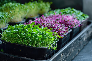 Wall Mural - Microgreens growing in the ground, home growing, organic food