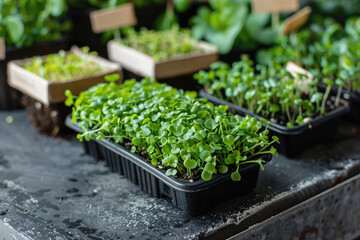 Wall Mural - Microgreens growing in the ground, home growing, organic food