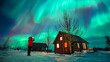 © oatawa - Tourist woman with mobile phone taking photos of the northern lights aurora in Iceland