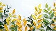 Paper cut branches of yellow and green leaves on white background