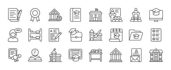Higher Education vector thin line mini icons set. Thin simple outline icon collection.