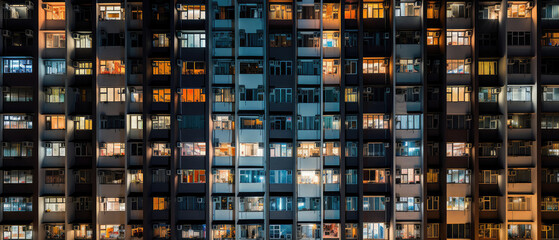 Sticker - Illuminated Apartment Windows in Urban Nightlife