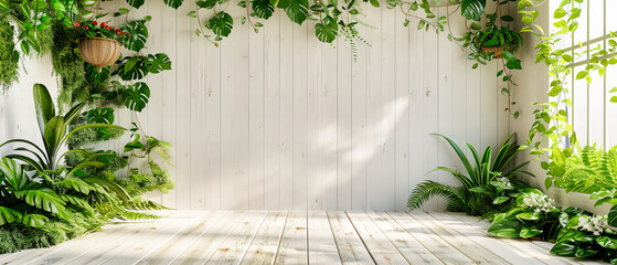 Green Nature and Wooden Texture, Old Wall and Spring Growth, Vintage and Rustic Design Background