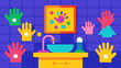 Even the bathroom is decorated with colorful handprints making the mundane task of washing hands much more enjoyable for little ones.