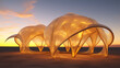 © hanansn - Large translucent glowing organic structures on a desert playa at sunset