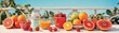 Retro still life of citrus fruits and strawberries in the Mediterranean
