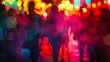 People dance in the blurred glow of club lights, immersing themselves in the vibrant nightlife of the party scene.
