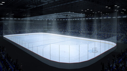 Wall Mural - 3d render of empty hockey ice rink sport arena stadium. Flyer for advertising sports event, hockey match. Poster design for promotion of seasonal ice hockey league