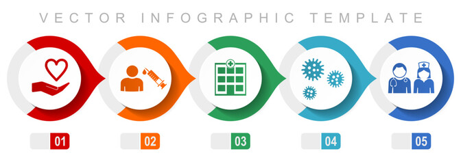 Leinwandbilder - Medical flat design infographic template, miscellaneous symbols such as doctor, nurse, hospital, help and flu, vector icons collection