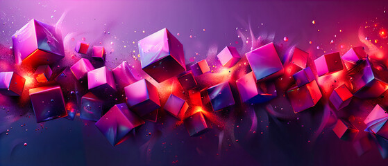 Wall Mural - Futuristic Geometric Background, Modern Design with Cubes and Colorful Shapes in Digital Illustration