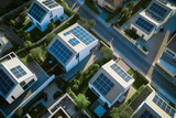 Fototapeta  - Vue d'un lotissement de maisons équipées de panneaux solaires photovoltaique