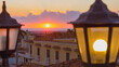 Sunset, Caribbean in a tropical climate. View from observation deck terrace of a beautiful sunset in Caribbean city of Trinidad, on island of Cuba, overlooking the ocean. Sunset Calm Tranquility Scene