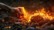 Burst of flame as fist breaks rock side view