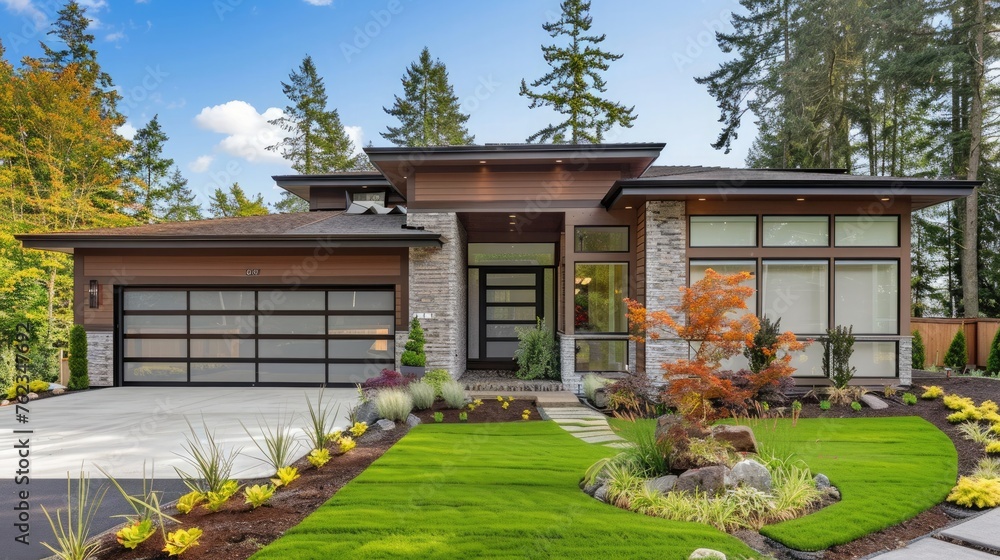 New construction home exterior with contemporary house plan features ...