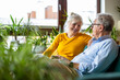 © pikselstock - Portrait of a happy senior couple sitting on sofa at home