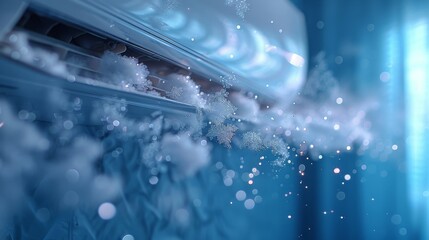 Poster - Imitation of cold wind or frost with sparkling white light from the conditioner